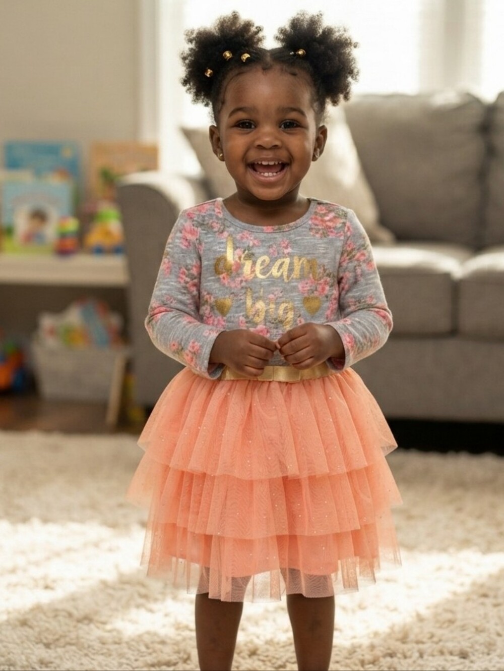 Little Lass 24M Floral Pink and Gold Kids Dress